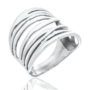 Zilveren brede ring met wikkelontwerp