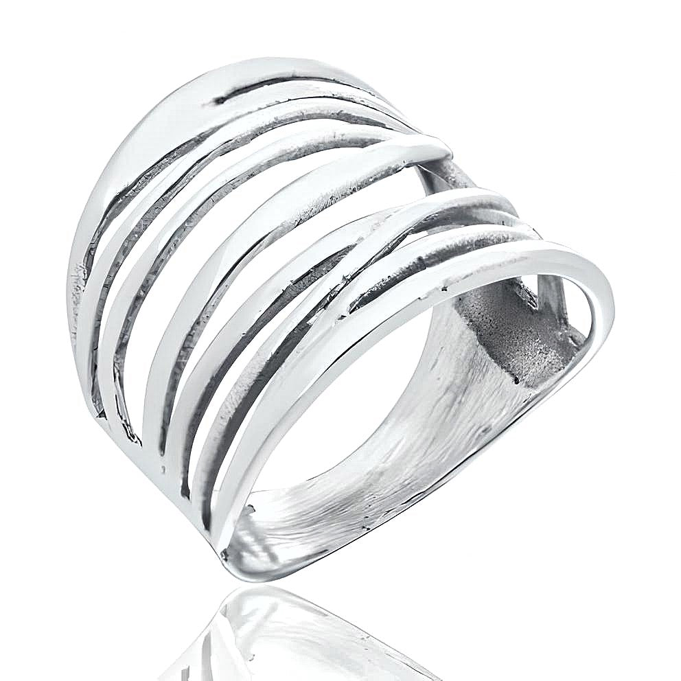 Zilveren brede ring met wikkelontwerp